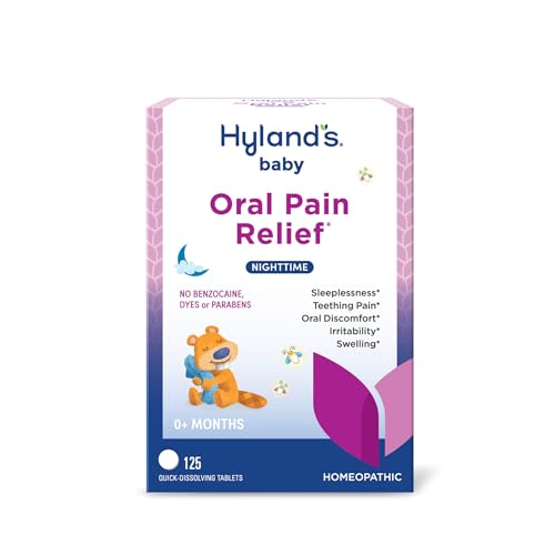Hyland's Baby Nighttime Oral Pain Relief Tablets - 125-Count, Up to 62 Doses - Baby and Toddler Soothing Tablets with Chamomile for Discomfort, Irritability & Swelling