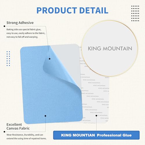 KING MOUNTAIN Canvas Repair Patch 9 x11 Inch 2 Pcs Self-Adhesive Waterproof Fabric Patch for Sofas, Tents, Furniture,Tote Bags, Car Seats (Blue)