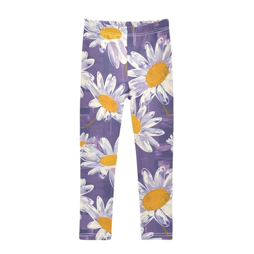 Purple Daisies Oil Painting Girls Leggings Soft Stretch Workout Yoga Dance Pants for Kids Casual Tights