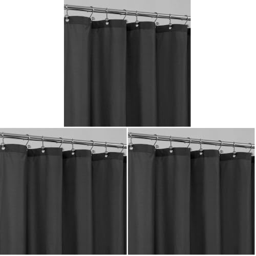 Image of ALYVIA SPRING Waterproof Fabric Shower Curtain Soft Hotel Quality - 3 Magnets at Bottom, Premium Black Shower Curtain Liner for Bathroom, Light-Weight Cloth & Washable - 72x72, Black (Pack of 3)
