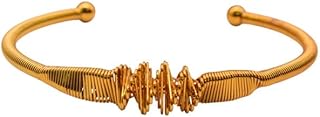 Stainless Steel Thin Cuff Bracelet With Waves Designn For Girls - Gold - 6786