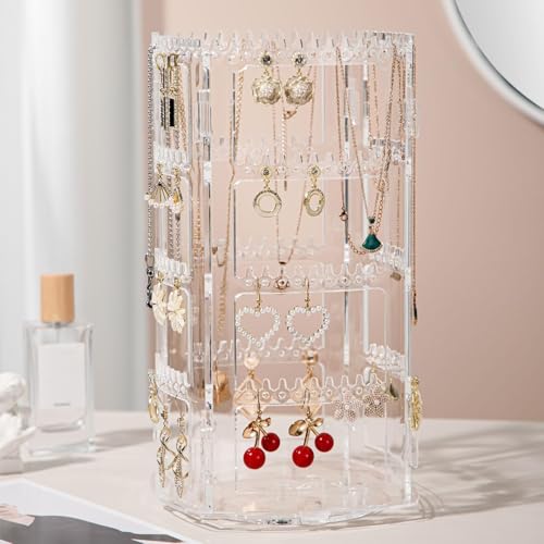 Image of VERAT Rotating Earrings Stand Jewelry Display Organiser /Earrings organiser /Jewellery towers /jewellery stands /earring organizer Container for Home Wardrobe & Cupboard (Transparent)