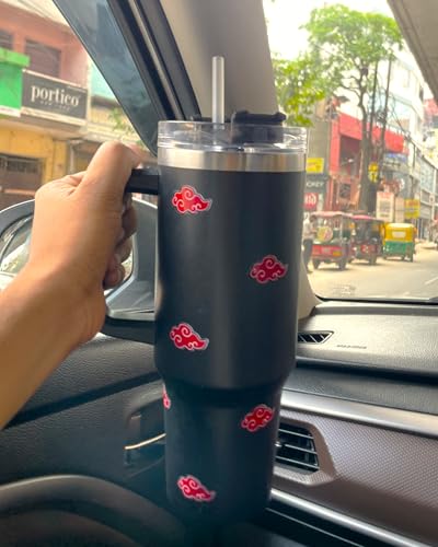 Image of Akatsuki 1200ML Stainless Steel Tumbler Hot and Cold with Handle and Lid and 2 Straws, Double Insulated Cup Leak Proof Mug Cupholder for Gym, Travelling (Black)