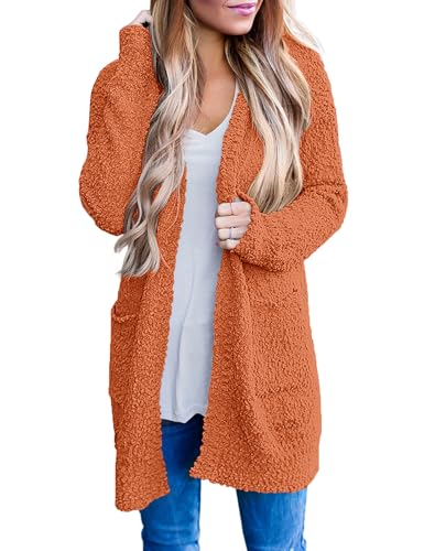 MEROKEETY Womens Fuzzy Chunky Oversized Cardigan Sweaters, Orange, XXL