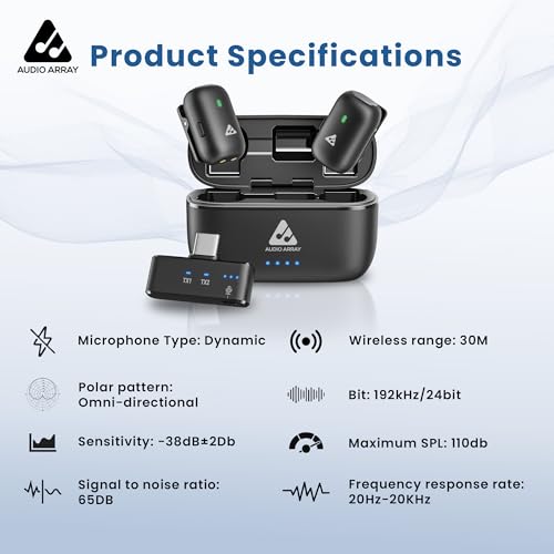 Image of Audio Array AM-W19 Wireless Lavalier Microphone|192kHz /24bit |AI Noise Cancellation for iPhone /Android, 32h Charging Case, Plug & Play for Vlogging, Streaming, Meetings, Video Recording