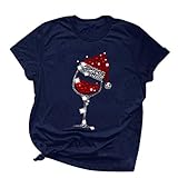 Weihnachtliches Hutdesign Damen T-Shirt mit Kurzarm für Festliche Freizeitmode (Navy, M)