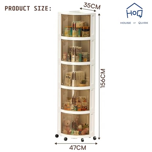 Image of House of Quirk Foldable Triangular Storage Cabinet with Wheels | Space Saving Corner Organizer | Portable Large Capacity Plastic Storage Box for Kitchen, Bathroom, Bedroom (5 Layer, Cream)
