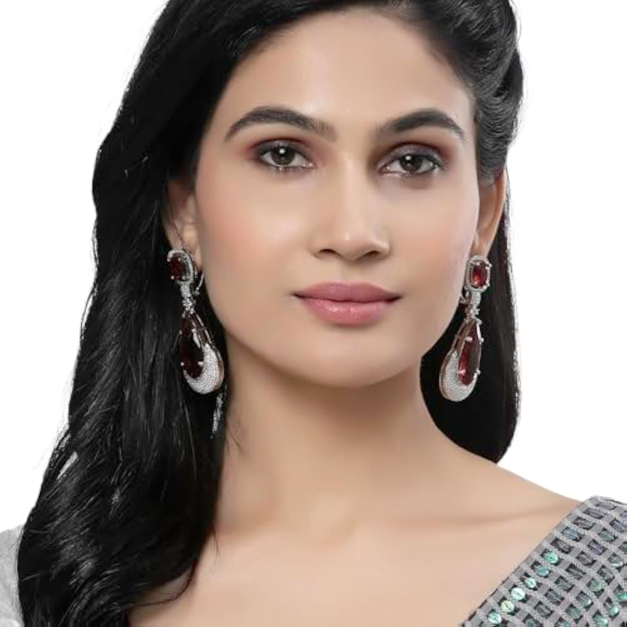 Rhodium-Plated American Diamond Teardrop Drop Earrings