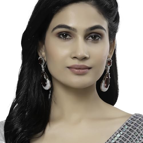 Rhodium-Plated American Diamond Teardrop Drop Earrings