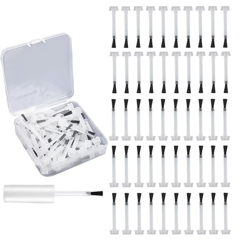 HOIUMLZ 50pcs Nail Polish Replacement Brush Kit with Handle Disposable Nail Art Brushes Soft Bristles Nail Brushes Dip Powder Liquid Replacement Brushes Flat Head Brushes with Box