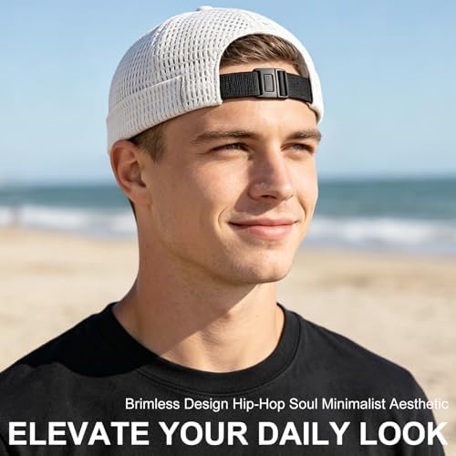 2 Pack Men's Breathable Brimless Hat, Summer Style Mesh Tang, Brimless Hats for Men, Ultra Cooling Skull Adjustable Hip-Hop Cap Docker Beanie (Black and White) - 3