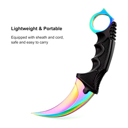 Wetop Karambit Knife, Tactical Combat Karambit Neck Knife, Cs-Go Stainless Steel Tactical Knife With Sheath And Cord, Nice Knife For Outdoor Survival, Camping (Rainbow) #TOP5