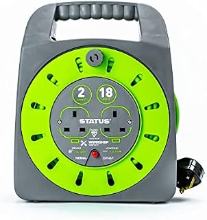 STATUS 2 Socket Cable Reel | 18m Green Extension Lead | 13A with Thermal Cut Out | Heavy Duty Outdoor Extension Lead | S18M2G13ACR4