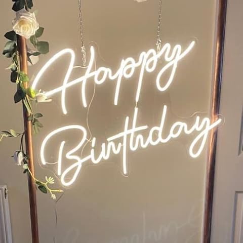 Large Happy Birthday LED Neon Sign, 28 inches Personalized Neon Light Sign for Birthday Party Wall Decoration Bar Rave Home Decor Christmas Light Present(Warm White) Cover