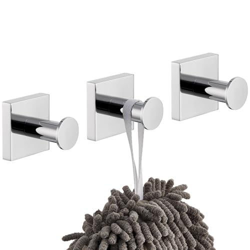 Image of KOKOSIRI Hooks for Hanging Towels Chrome Bathroom Hand Towel Hooks for Shower Wall Bathroom Hardware Accessories Stainless Steel 3 Pack, B1016CH-P3