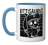 Kittisaurus Dinosaur Lover Kitty Owner Cat Owner Dino Ceramic Mug, Blue/White