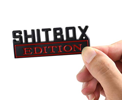 Image of 2pcs Metal Shitbox Edition CAR Emblem Badge 3D Sticker Decal Compatible with F-150 F250 F350 Silverado 1500 2500 3500 (Black Red)
