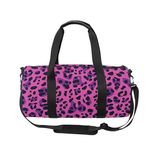 Pink Leopard Print Sports Duffel Bag Large Barrel Gym Bag with Full Print Design, Adjustable Strap Spacious Storage for Workout Training Outdoor Activities and Weekend Trips2