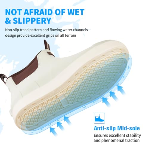 Image of Mens Deck Boots, Saltwater Fishing Booties Rubber Waterproof Ankle Rain Boots, High-performance Footwear Chelsea Boots for Gardening Fishing Boating Camping Sailing