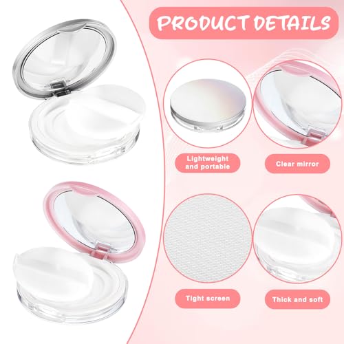 2 PCS Loose Powder Containers with Puff, Refillable Empty Powders Container with Mirror, Portable Travel Powder Containers Loose Compact Case Powders Box with Powers Puff (Pink Silver)3