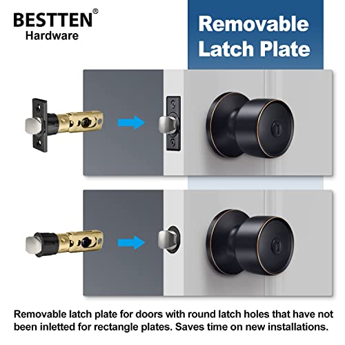 Bestten Privacy Door Knob Set, Interior Door Handle Lock With Removable Latch Plate, Geneva Series Keyless Doorknob For Bedroom Or Bathroom, Oil Rubbed Bronze #TOP5