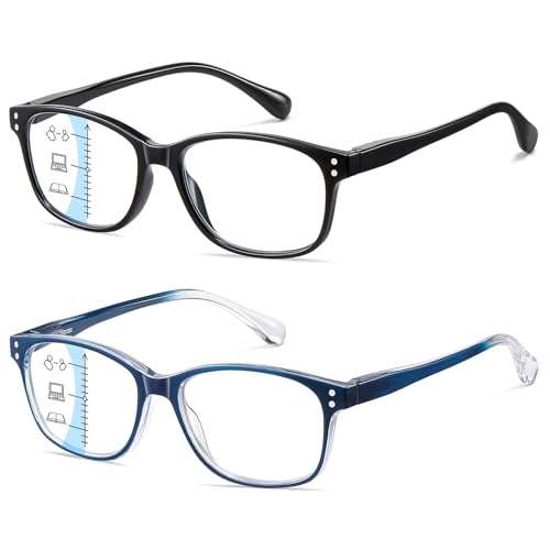 PUBOWT 2-Pack Progressive Multifocus Reading Glasses for Men Women Blue Light Readers Spring Hinge...