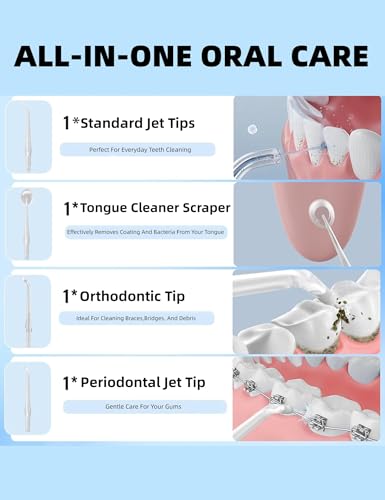Toothank Wasser Flosser, Schnurlose Wasser Flossers für Zähne, wasserdichte Munddusche mit 3 Modi und 4 austauschbaren Düsen, professionelles Zahnreinigungswerkzeug für Zahnfleischpflege Zahnspangen – Bild 4