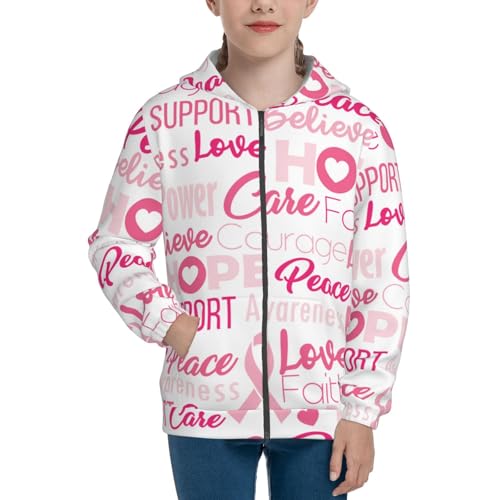 Breast Cancer Pink Ribbons Awareness (2) Kid Hoodies Boys Zip Up Sweatshirts Girls Pullover with Pocket3