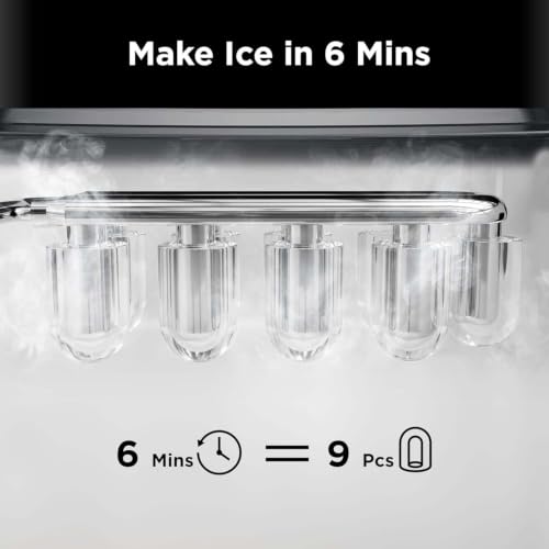 Image of Silonn Countertop Ice Maker, 9 Cubes in 6 Mins, 26lbs /24H, Ice Makers Countertop with 2 Ice Sizes, Self-Cleaning Ice Machine, Scoop & Basket for Home Kitchen Office Bar Party