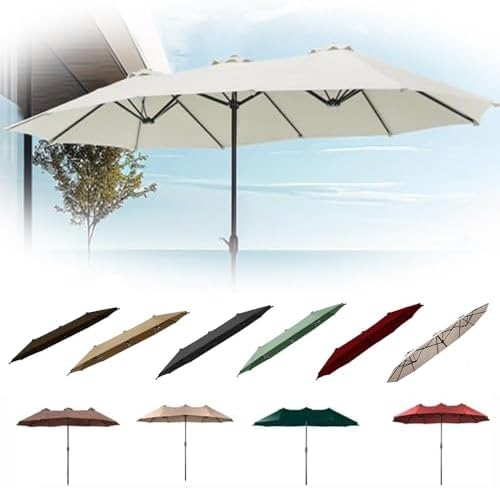 Large Double Sided Umbrella Replacement Canopy for 15' Triple Patio Umbrella - Durable Dark Green Market Parasol Top Cover with 12 Ribs for Outdoor Use