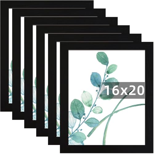 SESEAT 16x20 Picture Frame Black Set of 6, Display Pictures 16x20 Without Mat for Wall Mounting, Wall Gallery Poster Frames