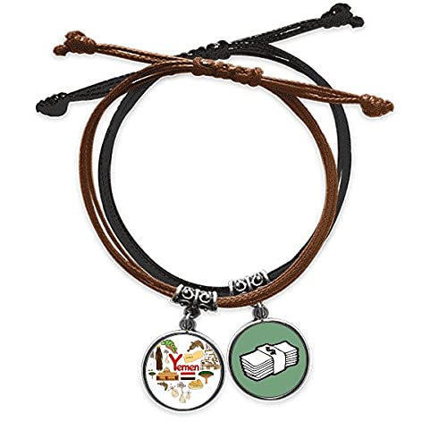 Pulsera de Yemen bandera corazón cadena cuero cuerda amuleto dinero