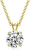 arenaworldFZ Colgante redondo de moissanita de corte brillante chapado en oro amarillo de 18 quilates, collar de plata de ley 925, color D, colgante solitario VVS1 con cadena de 45,7 cm + 5 cm