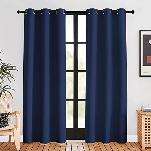 NICETOWN Blackout Curtains & Drapes for Kitchen, Navy, 1 Pair, 34 x 40 Inch, Thermal Insulated Solid Grommet Top Blackout Panels/Draperies for Bedroom