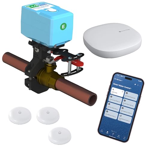 EcoNet Bulldog Smart Water Shut-Off Starter Kit, Aeotec Hub & 3 Zigbee Leak Sensors, Alexa/Google...