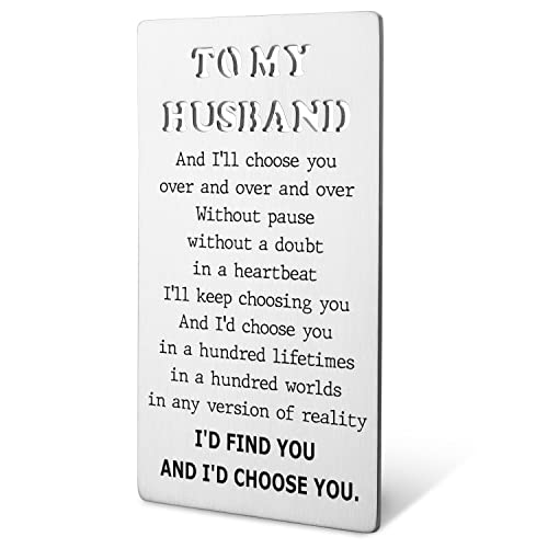 akeke Anniversary Card for Him Husband Wallet Card From Wife Hubby Engraved Wallet Insert Card I Love You Gifts Love Notes for Husband Long Distance Relationship Birthday Gifts for Hubby Him BEC4