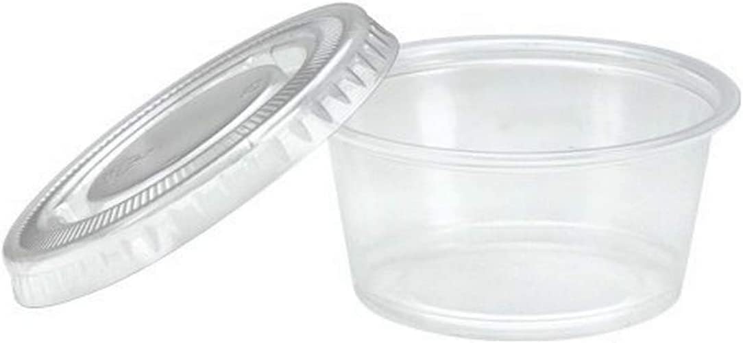 King Zak 150 Sets - 2oz, Disposable Mini Plastic Jello Shot Cups With Lids Perfect For Portion Souffle, Condiment, Dipping Sauce, Salad Dressing And More