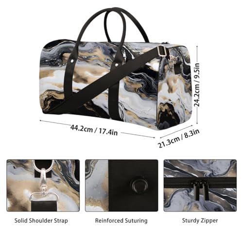 Black Golden Marble Pattern Travel Duffel Bag Sports Tote Gym Bag Waterproof Tear-Resistant Carry On Overnight Bag Foldable Weekender Bag for Gym Travel Getaway Beach Sports2
