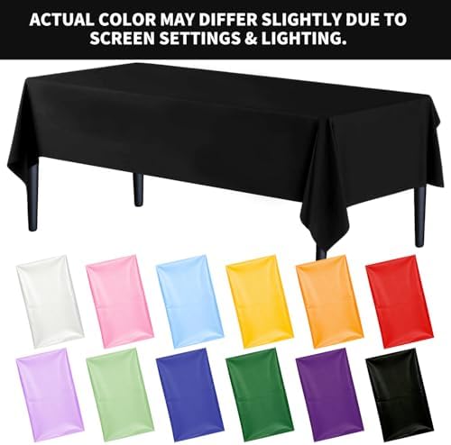 Vyntra Black Plastic Tablecloths Disposable 4 Pack, 54 x 108 Inch Rectangle Table Covers, Waterproof Table Cloths for Graduation, Halloween, Birthday, Wedding and New Year Party - 4