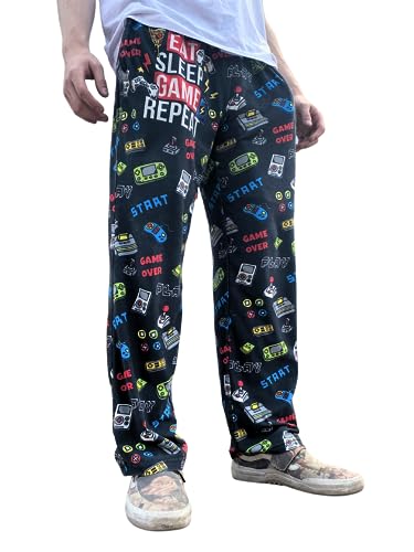 Brief Insanity Lounge Pajamas Pants For Men & Women | Retro Video Game Arcade Theme Graphic Print Bottoms - Soft, Comfy Loungewear Pants (Gamer Pants, Medium) #TOP1