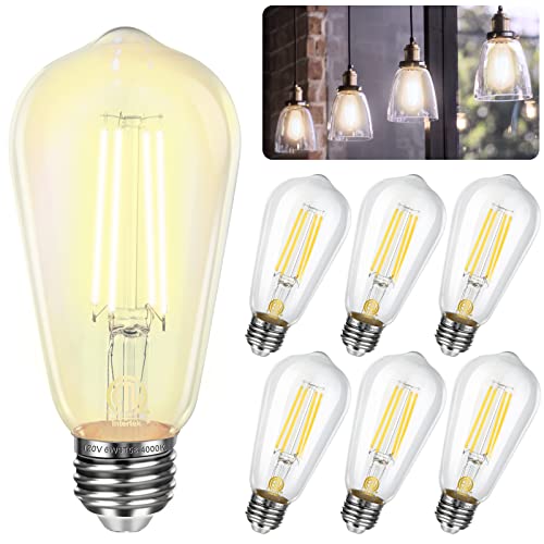 Phydge E26 Edison Bulbs 60 Watt Equivalent, 6W Vintage Light Bulbs with 4000K Natural Light, ST58 Antique LED Filament Bulbs,CRI 85+, 800LM LED Light Bulbs, Non-Dimmable, 6 Pack Phydge E26 Edison Bulbs 60 Watt Equivalent, 6W Vintage Light Bulbs with 4000K Natural Light, ST58 Antique LED Filament Bulbs,CRI 85+, 800LM LED Light Bulbs, Non-Dimmable, 6 Pack