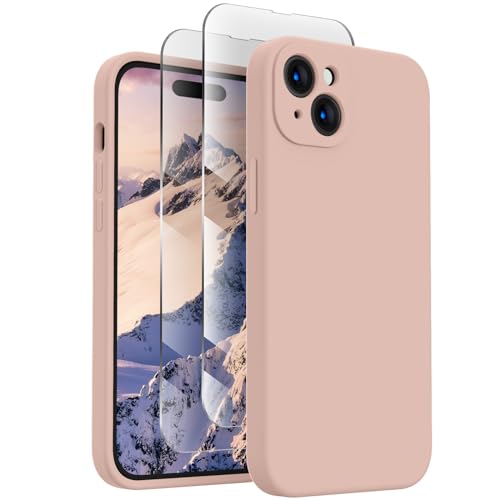 Image of FireNova Designed for iPhone 15 Case, Silicone Upgraded [Camera Protection] Phone Case, Soft Anti-Scratch Microfiber Lining Inside, 6.1 inch, Pinksand