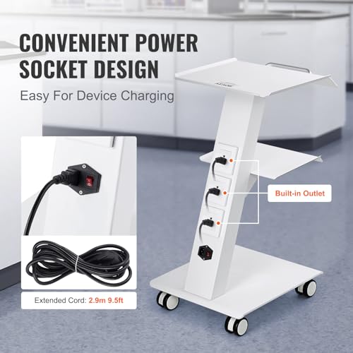 image for VEVOR Lab Trolley, Rolling Lab Cart with Built-in Socket, 3-Layer Meta