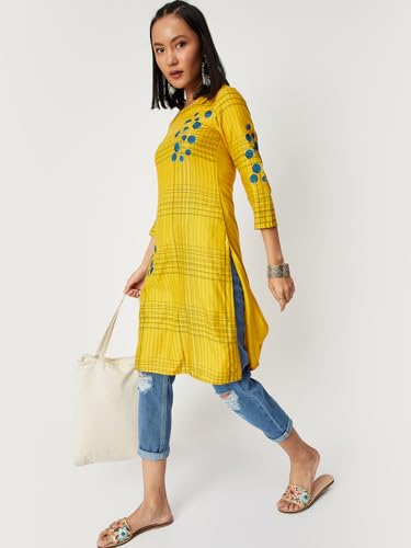Image of Max Women's Rayon Straight Fit Straight Checked Knee-Length Western Kurta