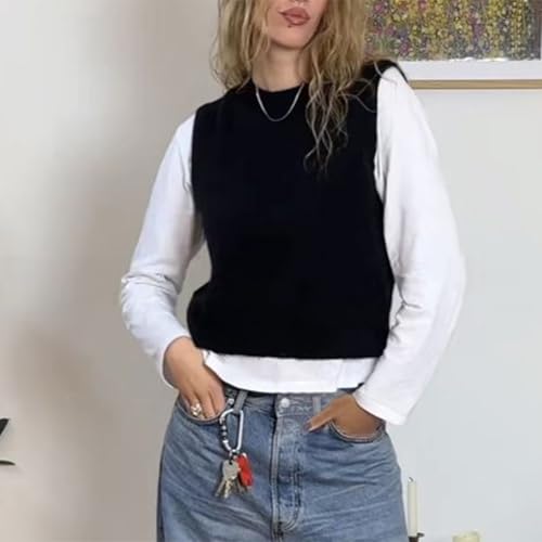 Miqil Women Comfy Sweater Vest Casual Sleeveless Ribbed Knit Vest Trendy Crew Neck Knitted Pullover Tank Top Streetwear2