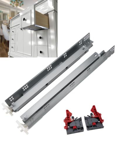 Image of Gobrico 21 inch Soft Close Under Mounting Drawer Slides, Concealed Rear /Bottom Mounted Drawer Glides Runners, Locking Device Mounting Screws Included, 12Pair Contractor Pack