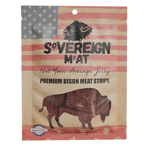 Sovereign Meat Premium Bison Meat Strips, Raw Honey Flavor, All Natural Ingredients, No Nitrates, Made in USA, 2oz, 10g Protein Per Serving