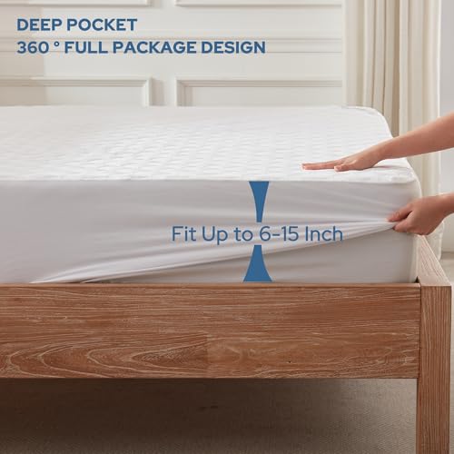 BEDLORE Waterproof Mattress Protector, Full Size, Deep Pocket, Eco-Friendly, Waterproof, Stain Protection, Washable, White