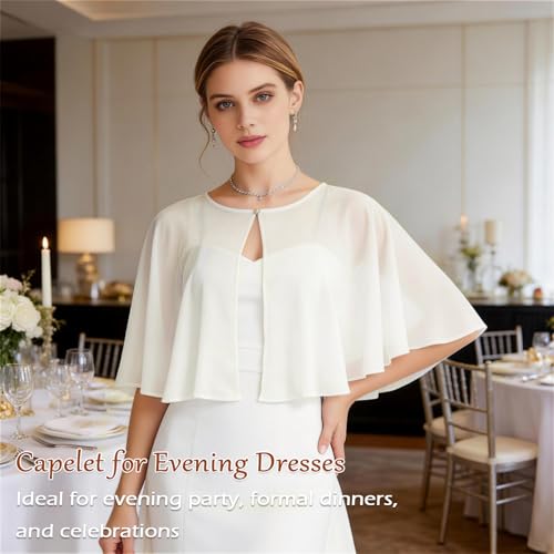 Image of Ciormis Chiffon Capelet Women's Soft Shawls and Wraps for Evening Dresses, Wedding Formal Dress Shawl Cape Cover up