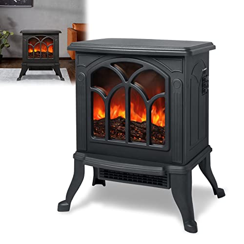 Aufun Elektrokamin mit Heizlüfter, LED Kaminfeuer Effek Kaminofen Flammeneffekt, Kamin elektrisch mit 750/1500 W Leistung, 2 Wärmestufen Heizer Ofen geräuscharm (Schwarz)